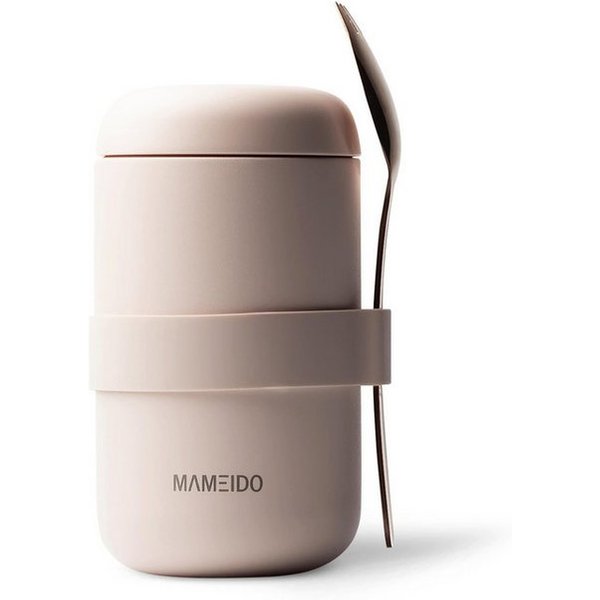 MAMEIDO Thermobehälter, Edelstahl, Kunststoff, Silikon, auslaufsicher mit Deckel und Gabel-Löffel-Besteck in 500 ml & 800 ml