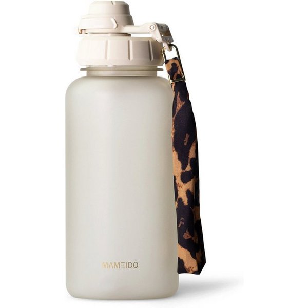 MAMEIDO Trinkflasche, mit 2-in-1 Deckel, Zeitmarkierung, Handschlaufe in 0,5l, 1l, 1,5l & 2l