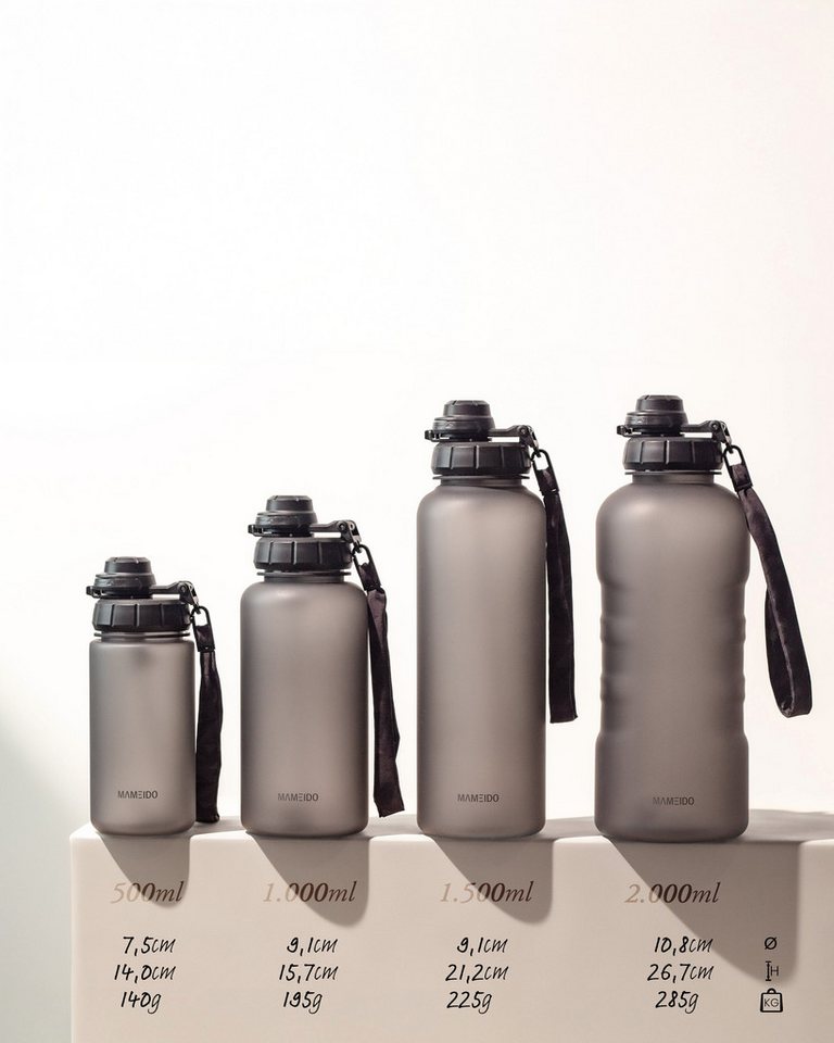 MAMEIDO Trinkflasche, mit 2-in-1 Deckel, Zeitmarkierung, Handschlaufe in 0,5l, 1l, 1,5l & 2l – Bild 2 von 5