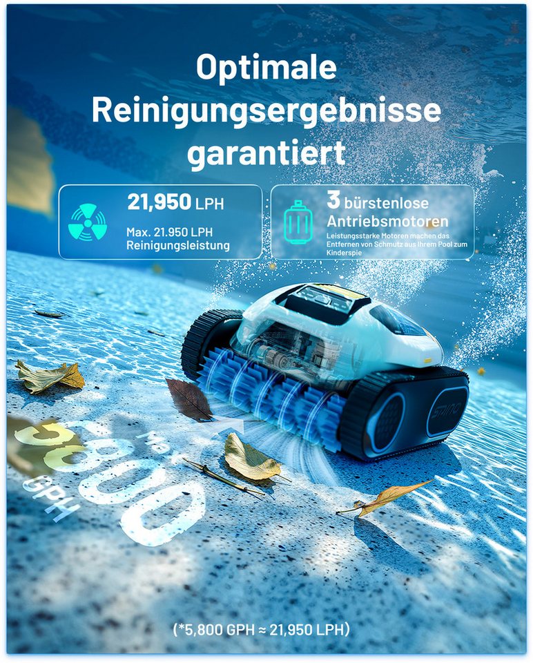 Mammotion Poolroboter Spino E1 Poolreiniger mit App, Kabellos Poolsauger bis 150m² Pools, (für Boden, Wand, Wasserlinienreinigung), 6000 mAh, 210 Min Laufzeit,  – Bild 2 von 5