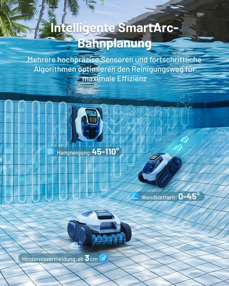 Mammotion Poolroboter Spino E1 Poolreiniger mit App, Kabellos Poolsauger bis 150m² Pools, (für Boden, Wand, Wasserlinienreinigung), 6000 mAh, 210 Min Laufzeit,  – Bild 5 von 5