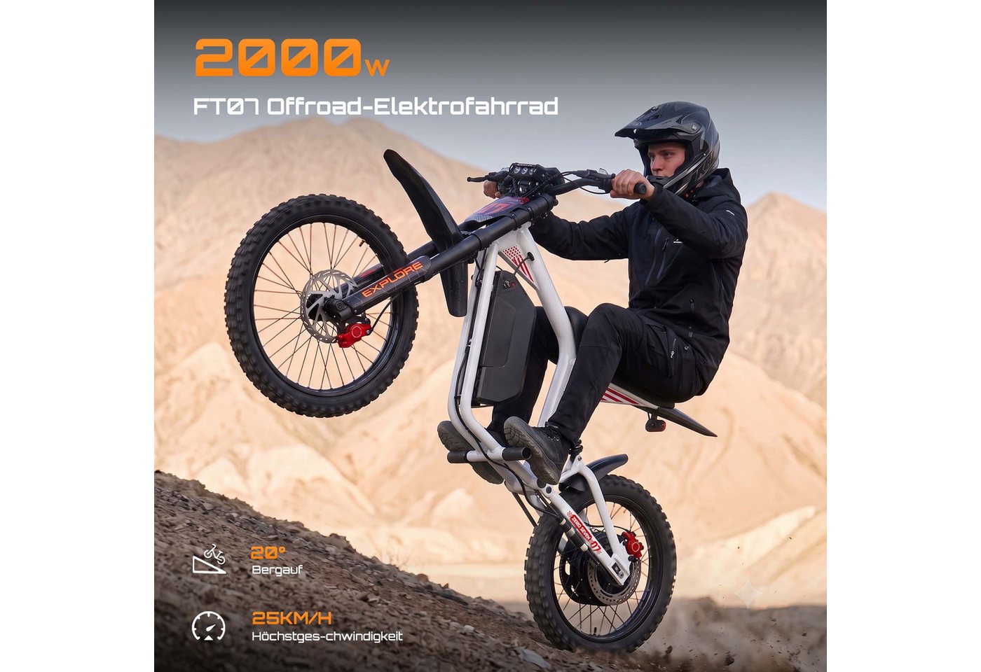 MANGOSTEEN E-Motorroller FT07 E Scooter mit Sitz Offroad Erwachsene, 2000 W 60 V 25 Ah, 68 km/h, 68 km/h, Keine Straßenzulassung: ausschließlich auf Privatgelän – Bild 4 von 5