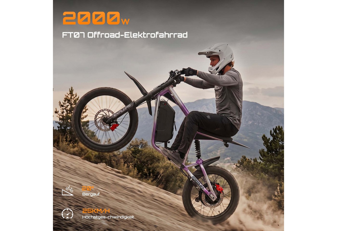 MANGOSTEEN E-Motorroller FT07 E Scooter mit Sitz Offroad Erwachsene, 2000 W 60 V 25 Ah, 68 km/h, 68 km/h, Keine Straßenzulassung: ausschließlich auf Privatgelän – Bild 3 von 5