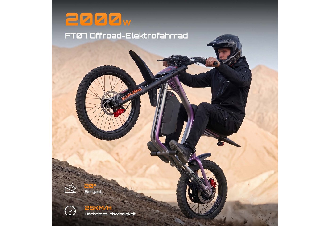 MANGOSTEEN E-Motorroller FT07 E Scooter mit Sitz Offroad Erwachsene, 2000 W 60 V 25 Ah, 68 km/h, 68 km/h, Keine Straßenzulassung: ausschließlich auf Privatgelän – Bild 4 von 5