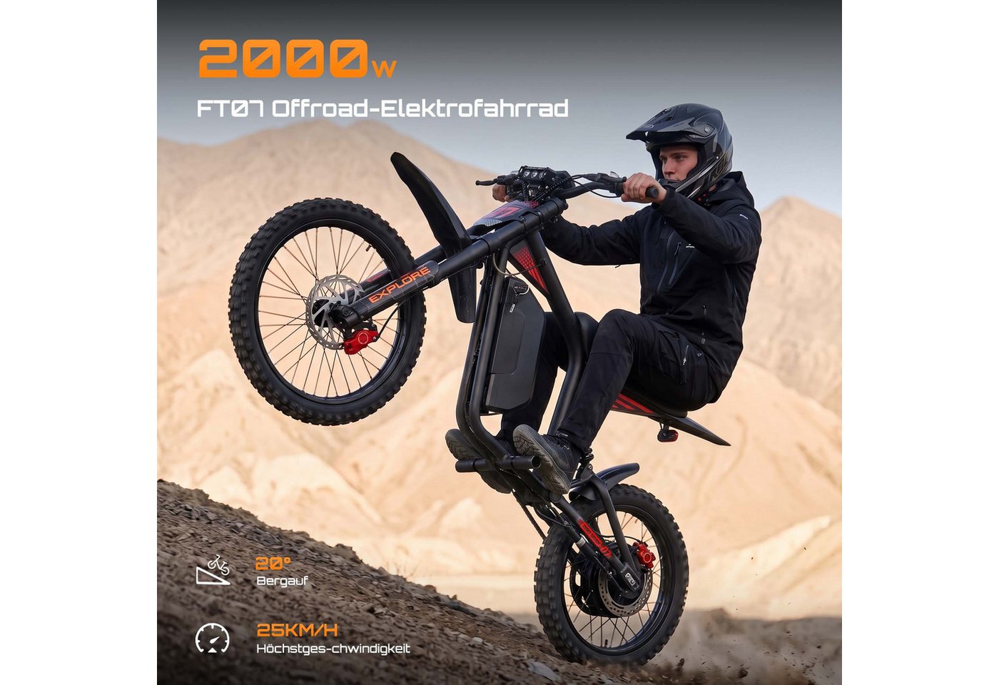 MANGOSTEEN E-Motorroller FT07 E Scooter mit Sitz Offroad Erwachsene, 2000 W 60 V 25 Ah, 68 km/h, 68 km/h, Keine Straßenzulassung: ausschließlich auf Privatgelän – Bild 3 von 5