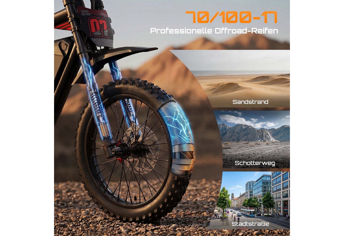 MANGOSTEEN E-Motorroller FT07 E Scooter mit Sitz Offroad Erwachsene, 2000 W 60 V 25 Ah, 68 km/h, 68 km/h, Keine Straßenzulassung: ausschließlich auf Privatgelän – Bild 5 von 5