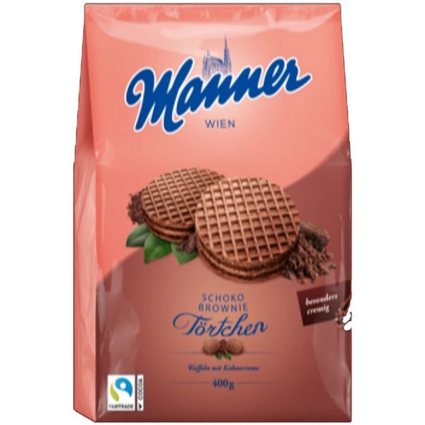 Manner Kekse, Manner Törtchen Schoko Brownie Waffeltaler mit Kakaocremefüllung 400g