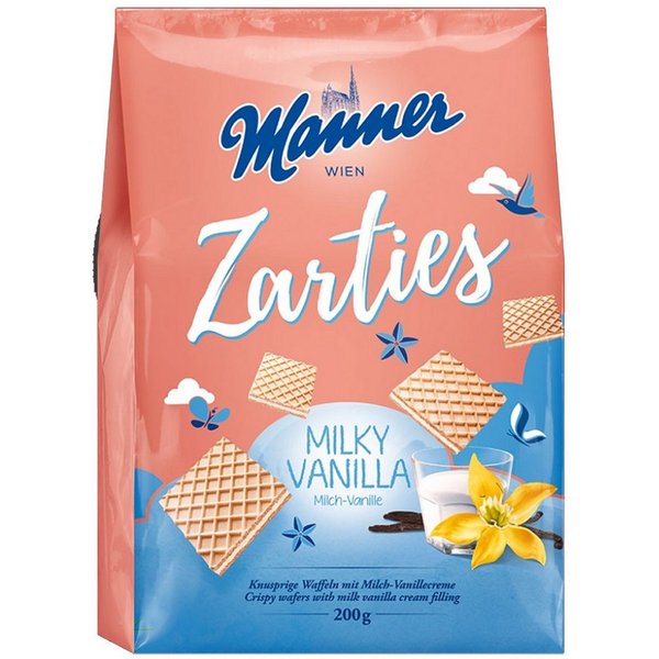 Manner Kekse, Manner Zarties Milky Vanilla knupsrige Waffeln mit Vanillecreme 200g