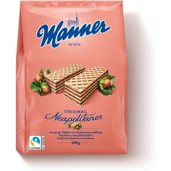Manner Kekse, Manner Original Neapolitaner knusprige Waffel mit Haselnuss Creme 400g