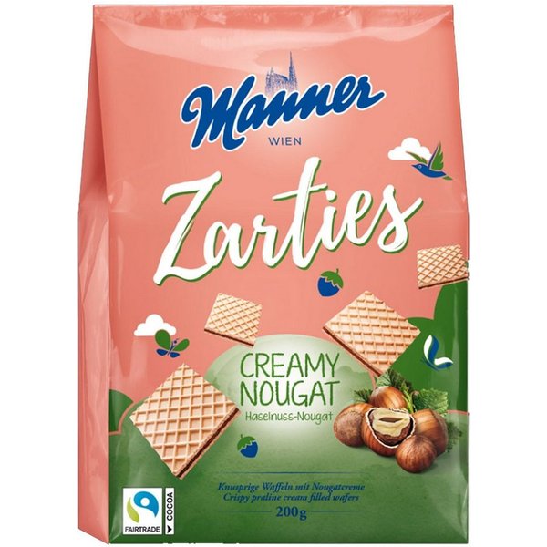 Manner Kekse, Manner Zarties knusprige Waffeln mit zarter Nugatcremefüllung 200g