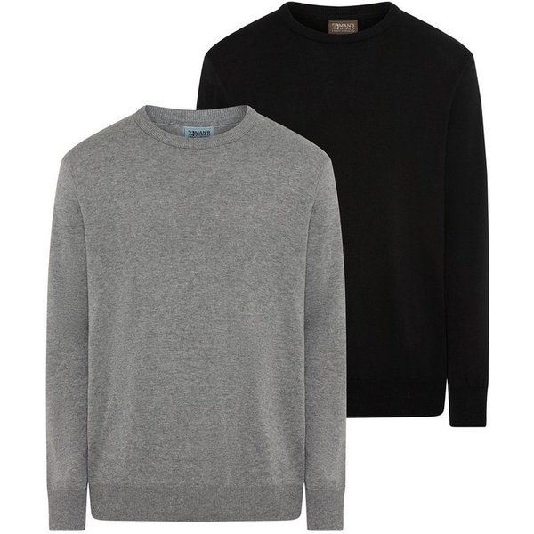 Man's World Rundhalspullover DP Grau & Schwarz (2-er Pack) in Feinstrick, ideal für die Übergangszeit, Basic Style