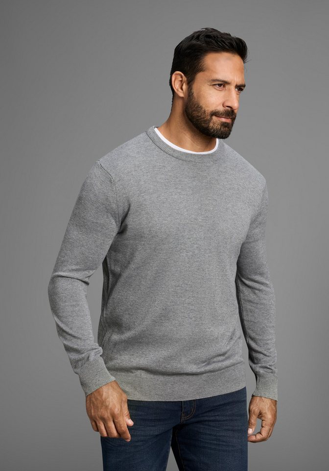 Man's World Rundhalspullover DP Grau & Schwarz (2-er Pack) in Feinstrick, ideal für die Übergangszeit, Basic Style – Bild 2 von 5