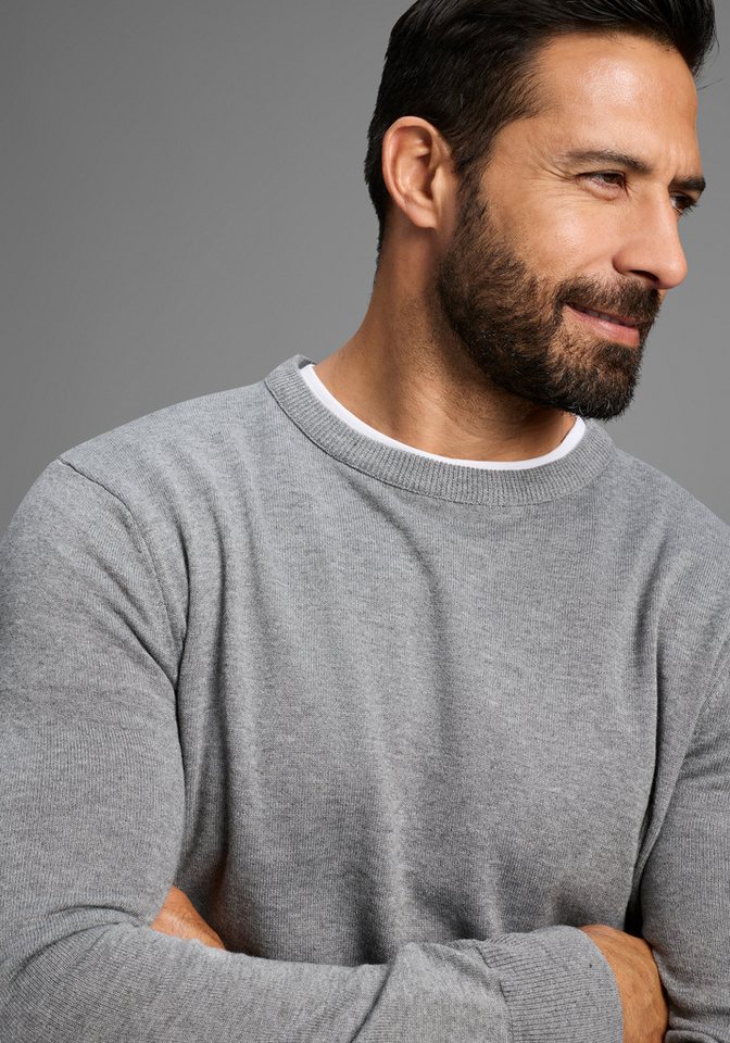 Man's World Rundhalspullover DP Grau & Schwarz (2-er Pack) in Feinstrick, ideal für die Übergangszeit, Basic Style – Bild 4 von 5