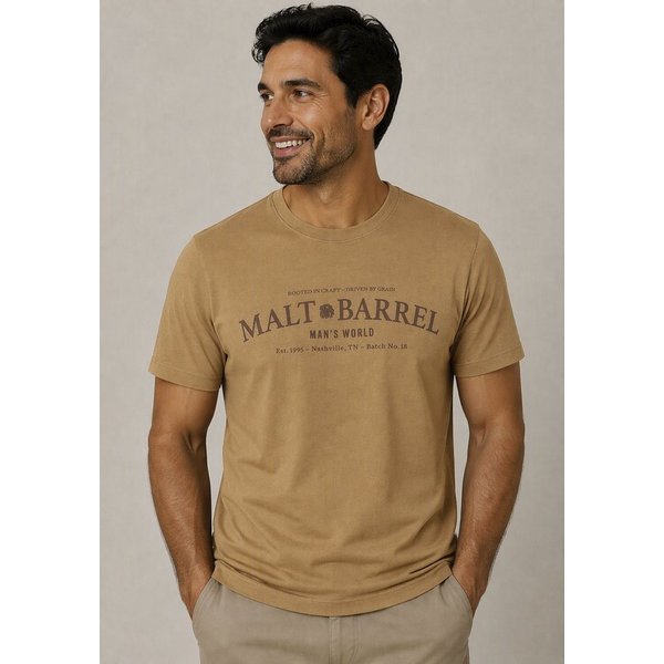 Man's World Rundhalsshirt normale Passform, Kurzarm, bedruckte Optik mit Print-Applikation