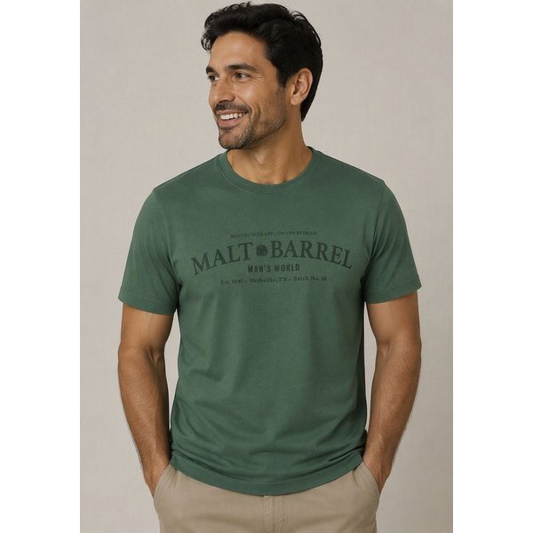 Man's World Rundhalsshirt normale Passform, Kurzarm, bedruckte Optik mit Print-Applikation