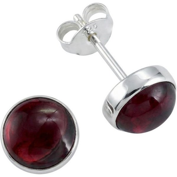 mantraroma Paar Ohrstecker SAMA rund medium aus 925 Silber mit Granat (Paar, Paar Ohrringe mit Schmuckbeutel), 925 Sterling Silber Ohrringe für Damen