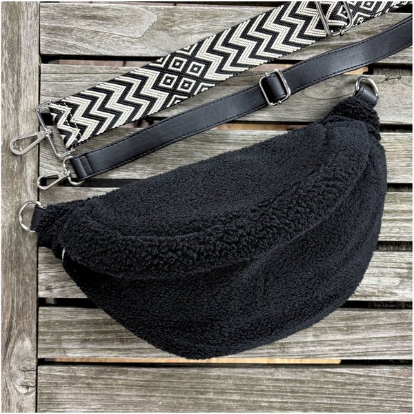 MAONI Bauchtasche Teddy Schwarz (Spar-Set, Bestandteile: 1x Tasche, 2x Taschengurt zum Wechseln), Vegan