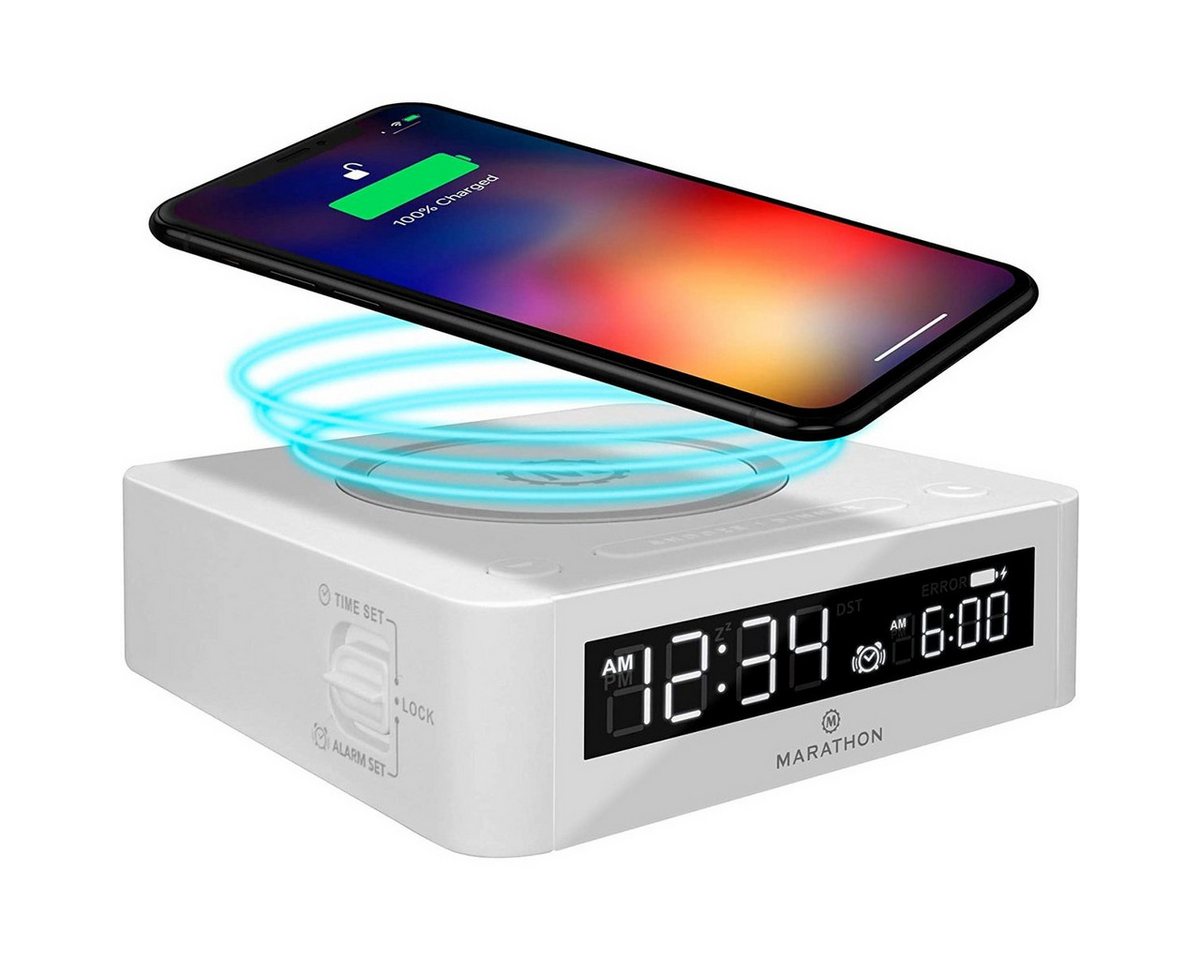 Marathon Funkwecker Digitaler Wecker mit kabelloser Ladestation und USB Anschluss – Bild 2 von 5