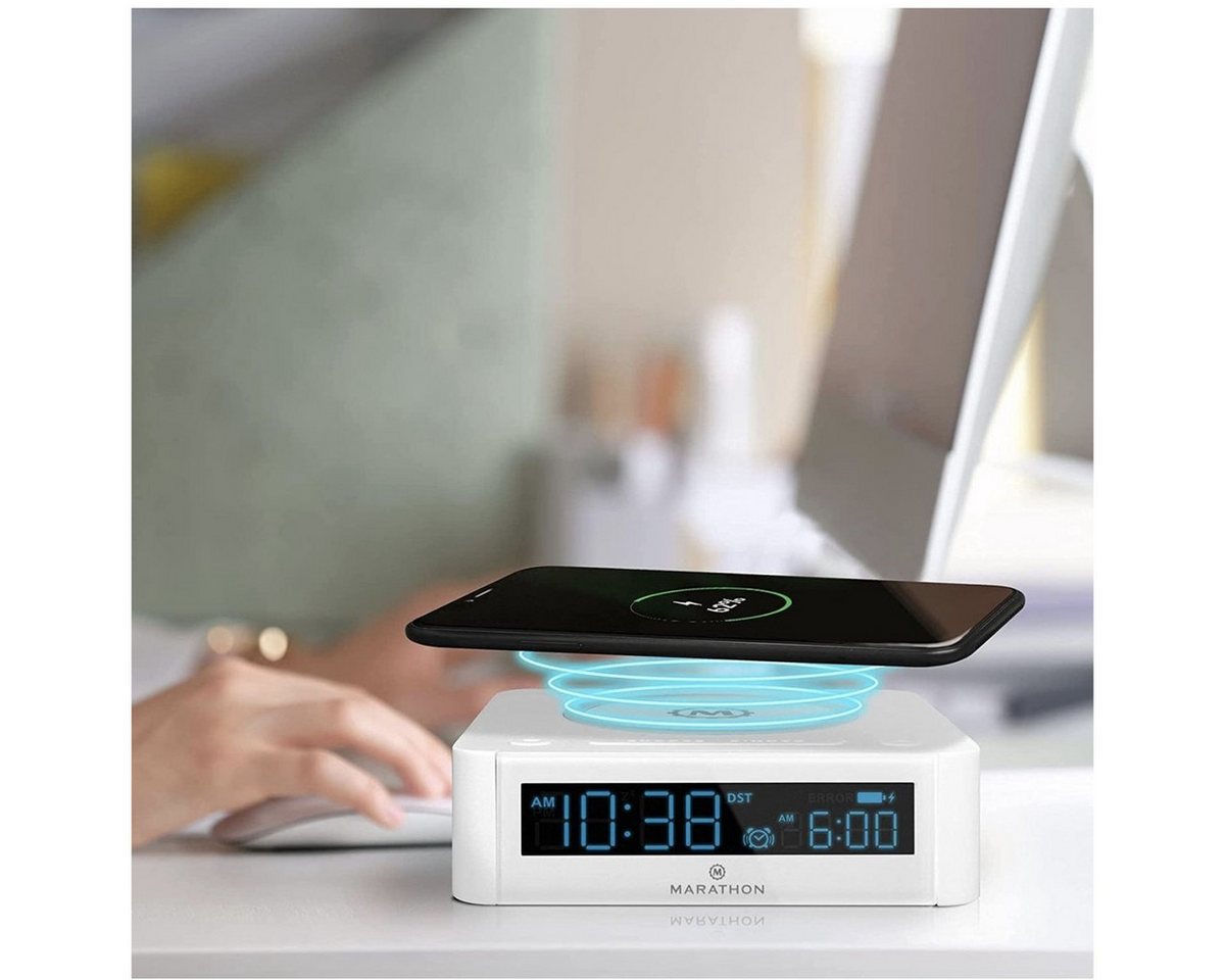Marathon Funkwecker Digitaler Wecker mit kabelloser Ladestation und USB Anschluss – Bild 4 von 5
