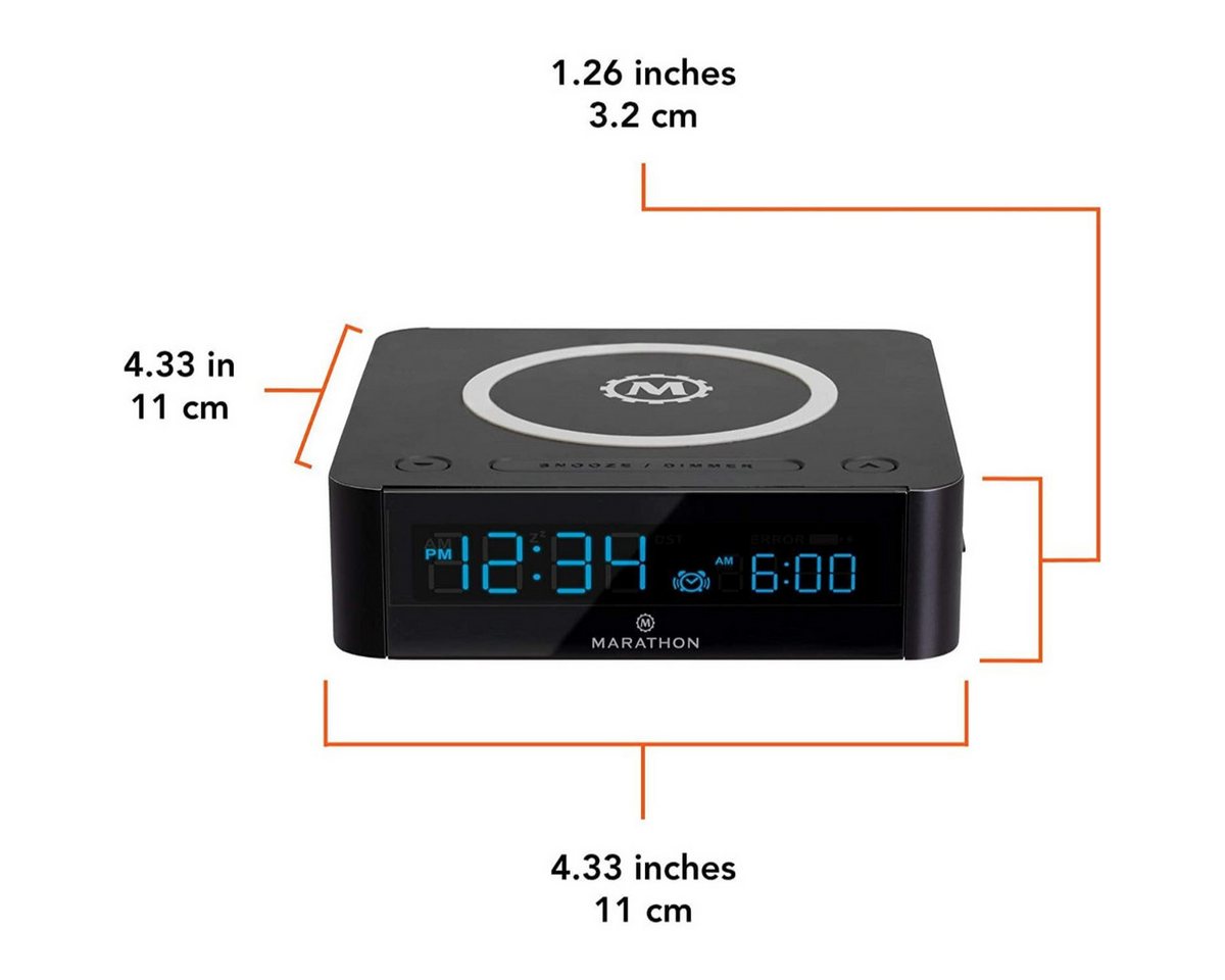 Marathon Funkwecker Digitaler Wecker mit kabelloser Ladestation und USB Anschluss – Bild 4 von 5
