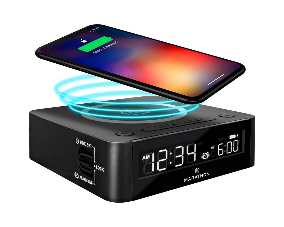 Marathon Funkwecker Digitaler Wecker mit kabelloser Ladestation und USB Anschluss – Bild 5 von 5