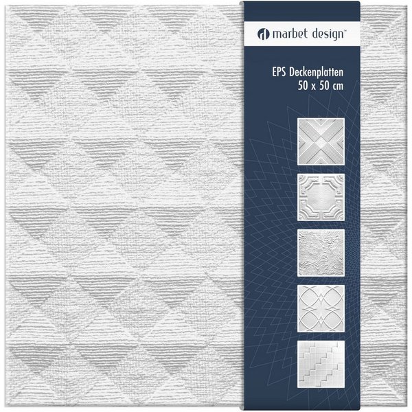 marbet design Decken-Rosette (Deckenplatten aus Styropor EPS - (2 Quadratmeter 50x50cm) Deckenpaneele leicht & robust im modernen Design - Verkleidung Deckenpla