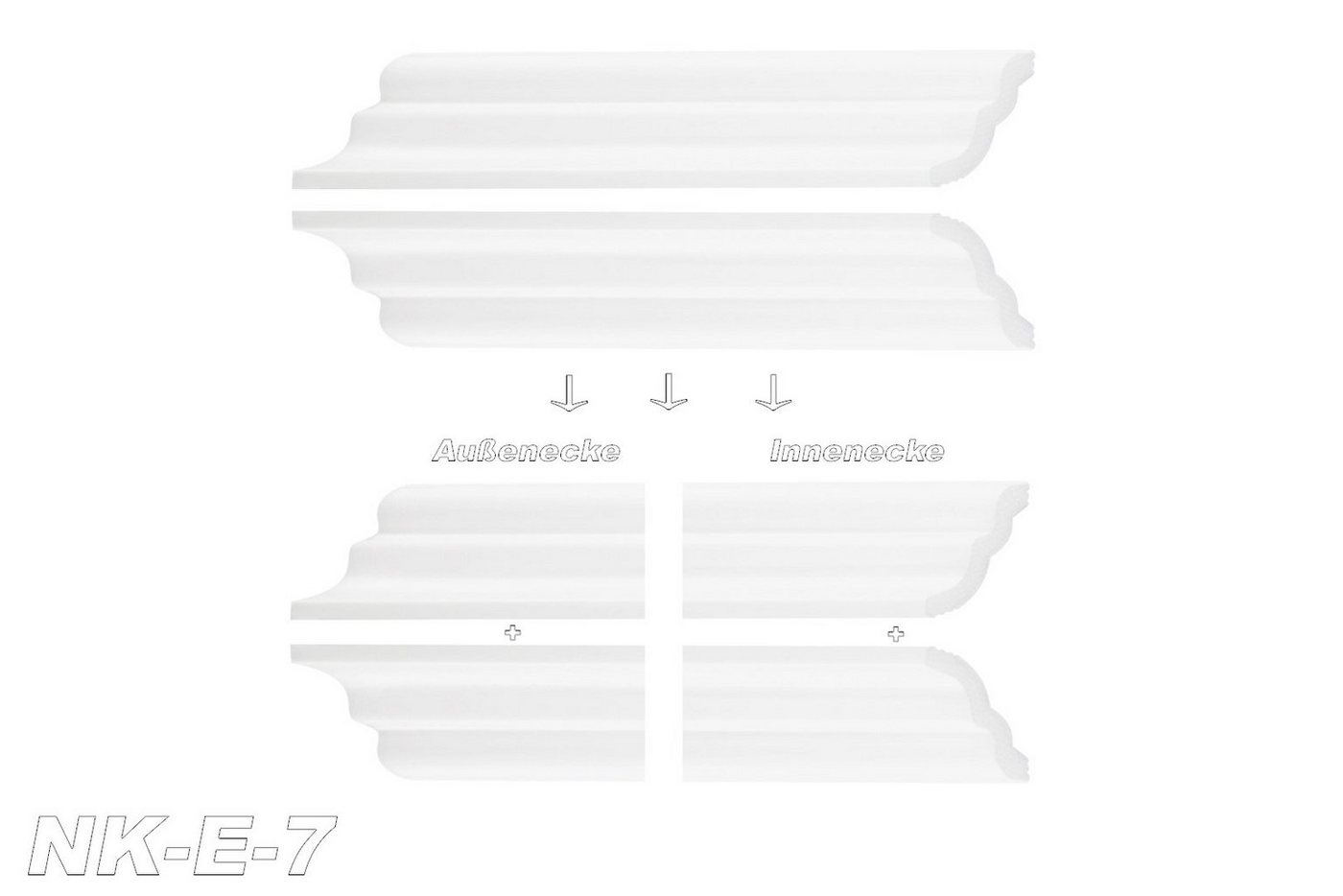 marbet design Stuckleiste, Innen- & Außenecke (1 Stück), XPS Styropor weiß - Deckenleisten Deckenabschlussleisten E-Leisten - (Innen- & Außenecke E-7) – Bild 2 von 5
