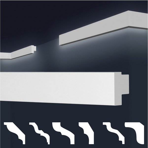 marbet design Stuckleiste, 20 Meter / 10 Leisten, XPS Styropor weiß - LED indirekte Beleuchtung Stuck Wandleisten Profil E-Leisten - (20 Meter / 10 Leisten E-44