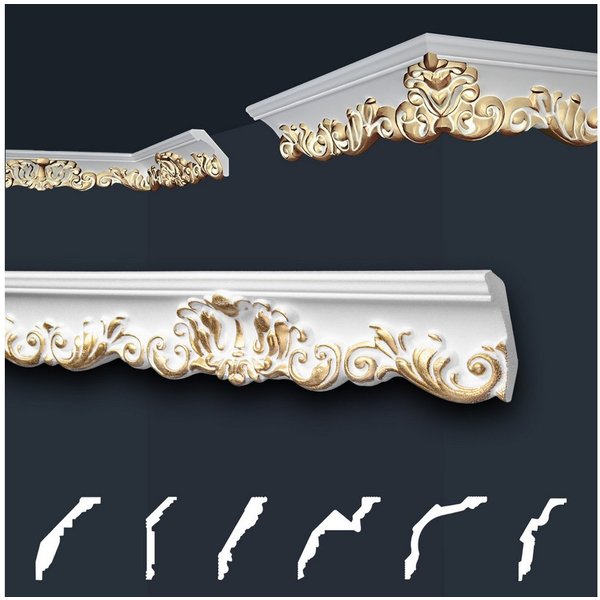 marbet design Stuckleiste, 20 Meter, Deckenleisten Sparpaket aus Styropor EPS - Stuckleisten gemustert gold-weiß, leicht im traditionellen Design - 10 Stück / 2