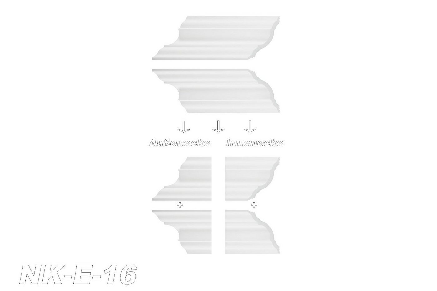 marbet design Stuckleiste, Innen- & Außenecke (1 Stück), XPS Styropor weiß - Deckenleisten Deckenabschlussleisten E-Leisten - (Innen- & Außenecke E-16) – Bild 2 von 5