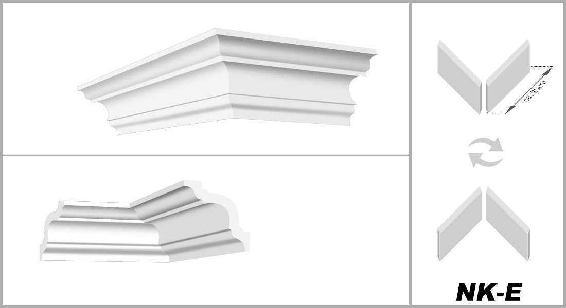 marbet design Stuckleiste, Innen- & Außenecke (1 Stück), XPS Styropor weiß - Deckenleisten Deckenabschlussleisten E-Leisten - (Innen- & Außenecke E-16) – Bild 4 von 5