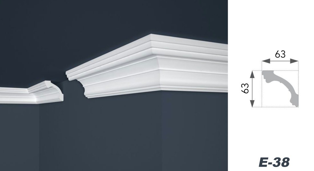 marbet design Stuckleiste, 2 Meter / 1 Leiste, XPS Styropor weiß - Deckenleisten Stuck Decken Styroporleisten E-Leisten - (2 Meter / 1 Leiste E-38) – Bild 3 von 5