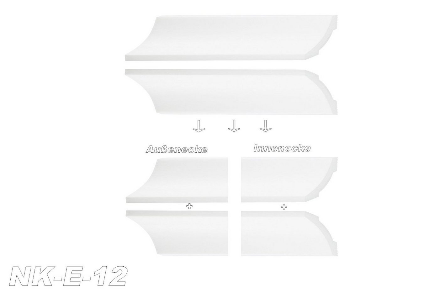marbet design Stuckleiste, Innen- & Außenecke (1 Stück), XPS Styropor weiß - Deckenleisten Deckenabschlussleisten E-Leisten - (Innen- & Außenecke E-12) – Bild 2 von 5