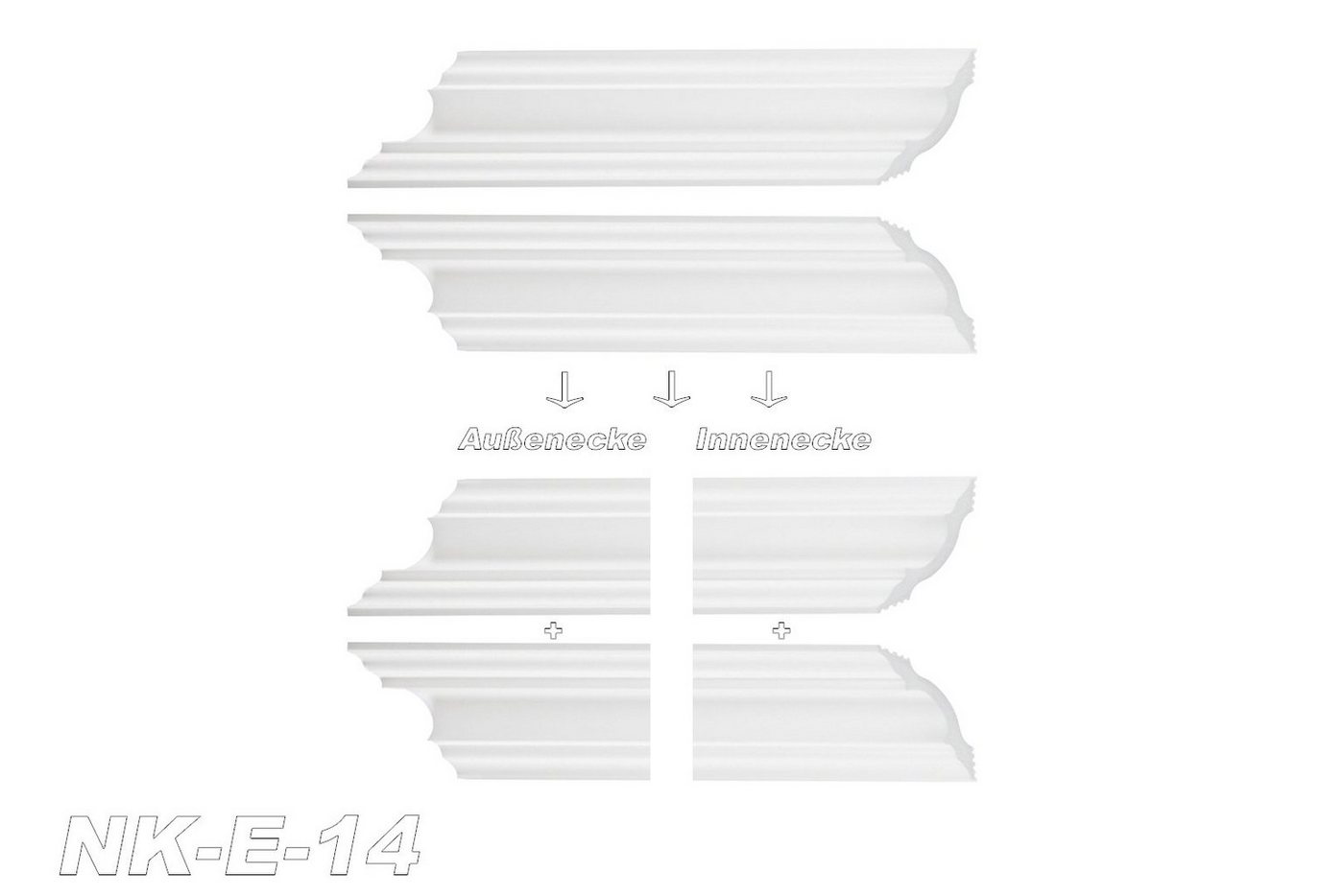 marbet design Stuckleiste, Innen- & Außenecke (1 Stück), XPS Styropor weiß - Deckenleisten Deckenabschlussleisten E-Leisten - (Innen- & Außenecke E-14) – Bild 2 von 5