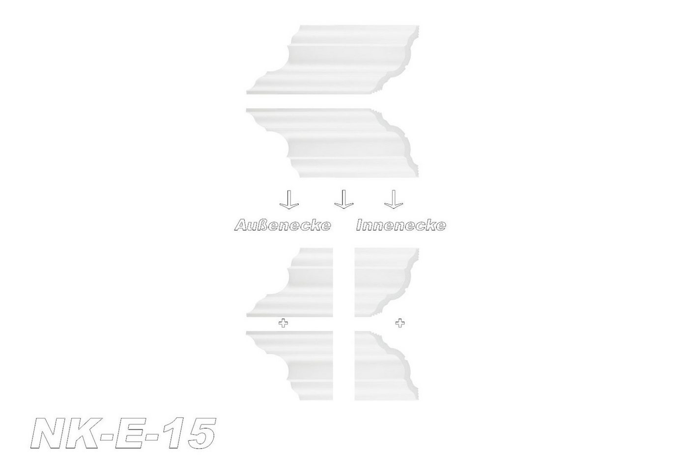 marbet design Stuckleiste, Innen- & Außenecke (1 Stück), XPS Styropor weiß - Deckenleisten Deckenabschlussleisten E-Leisten - (Innen- & Außenecke E-15) – Bild 2 von 5