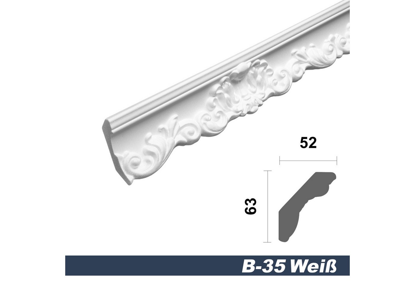marbet design Stuckleiste, 2 Meter, Deckenleisten Sparpaket aus Styropor EPS - Stuckleisten gemustert, leicht im traditionellen Design - 1 Stück / 2 Meter – Bild 2 von 5