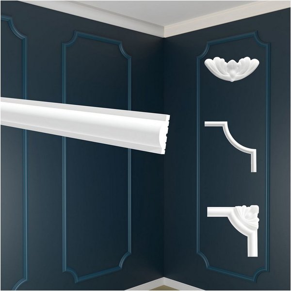 marbet design Zierleiste, 10 Meter / 5 Leisten, Wandvertäfelung Styropor weiß - Segmentierte Wanddekoration XPS Stuck Dekor Kunststoff - Zierleiste Wandvertäfel