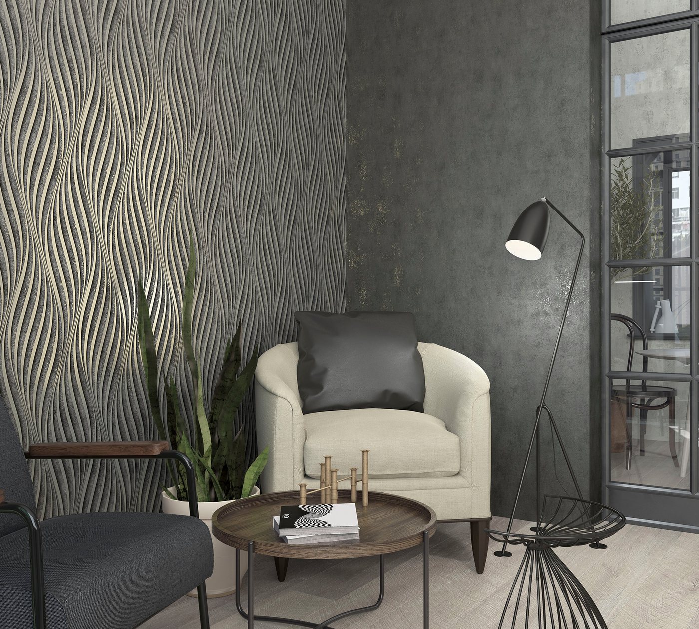 Marburg Vliestapete Twist, strukturiert, 3D-Optik, moderne Tapete für Wohnzimmer Schlafzimmer Küche – Bild 2 von 2