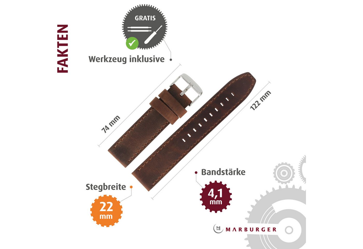 MARBURGER Uhrenarmband 22mm Leder – Bild 3 von 5