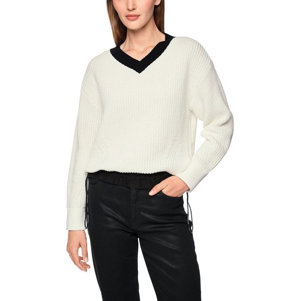 Marc Cain Strickpullover Cattitude Premium Damenmode elastischer Kordelzug am Saum, sportiv