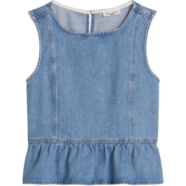 Marc O'Polo DENIM Blusenshirt blau,Casual,Baumwolle,Unifarben,Rundhals,Ärmellos,Regular Fit