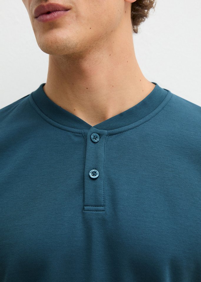 Marc O'Polo Pyjamaoberteil Mix N Match Interlock mit Rundhalsausschnitt, kleiner Knopfleiste und kurzem Arm – Bild 4 von 5