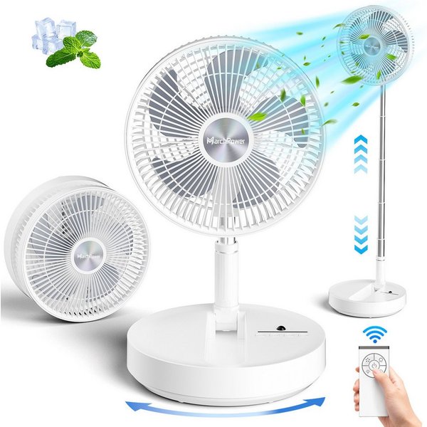 Marchpower Akku-Standventilator leise Standventilator mit Fernbedienung Timer klappbar Ventilator, akku Ventilator höhenverstellbar bis 97cm für Schlafzimmer Bü