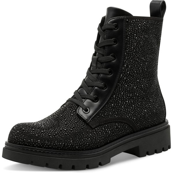 MARCO TOZZI Schnürstiefelette, Blockabsatz, Schnürboots mit glänzenden Strasssteinen besetzt