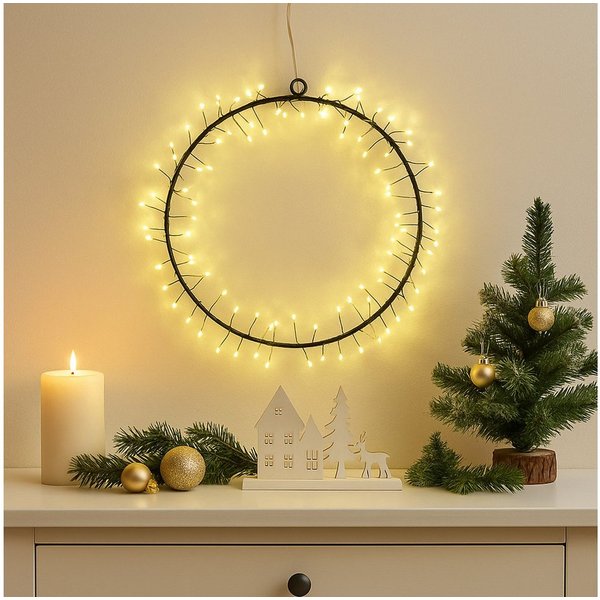 MARELIDA Dekokranz LED Kranz Türkranz Weihnachtskranz Lichtkranz 130LED D: 30cm Batterie