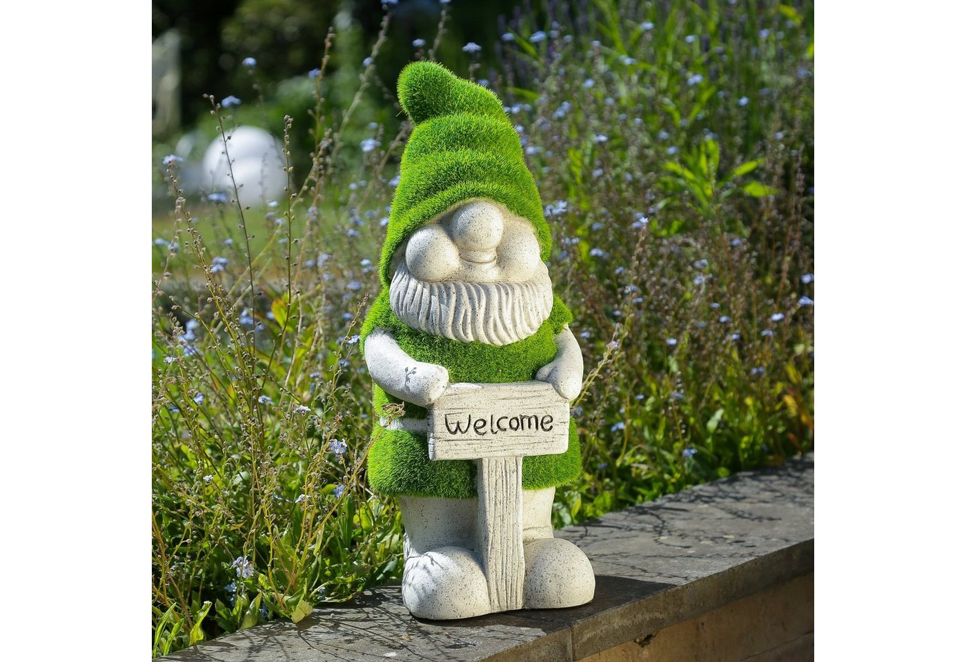 MARELIDA Gartenzwerg Gartenzwerg mit Welcome Schild Dekofigur Magnesia Gartenfigur 38cm, (1 St) – Bild 2 von 5