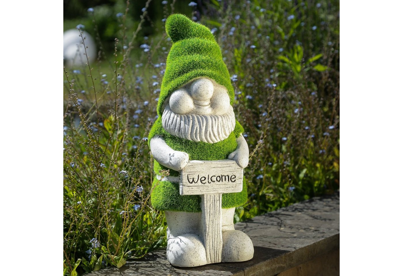 MARELIDA Gartenzwerg Gartenzwerg mit Welcome Schild Dekofigur Magnesia Gartenfigur 38cm, (1 St) – Bild 3 von 5