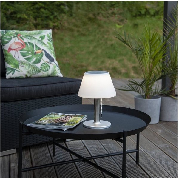 MARELIDA LED Außen-Tischleuchte LED Solar Tischleuchte H: 28cm 3 Helligkeitsstufen für Terrasse Balkon, LED Classic, warmweiß (2100K bis 3000K)
