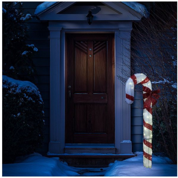 MARELIDA LED Dekoobjekt LED Zuckerstange mit Schleife XL Gartendeko Außen Weihnachtsdeko 1,2m, LED Classic, warmweiß (2100K bis 3000K)