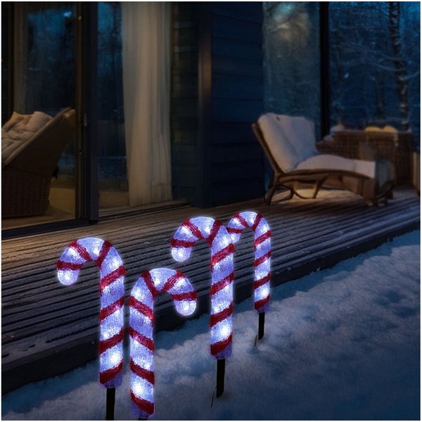 MARELIDA LED Dekoobjekt LED Zuckerstangen Candy Gartendeko Weihnachtsbeleuchtung 5 Stück, LED Classic, kaltweiss (5300K bis 6000K)